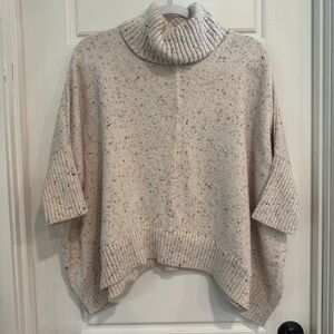 LOFT Rainbow Speckled Turtleneck Sweater Cream Cozy Chunky Knit Small